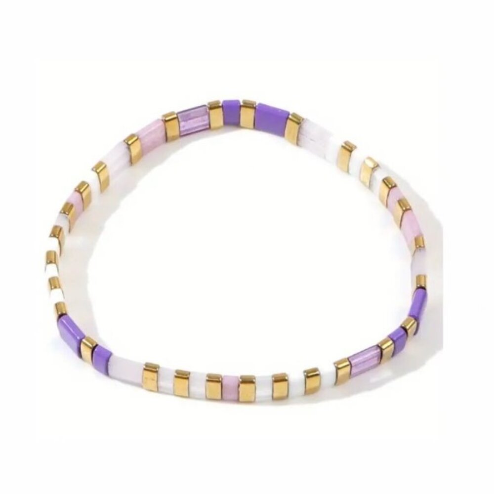 COPY - Colorful Beaded Chicklet Bracelet Tila beads / Bracelet perles de Tila é…